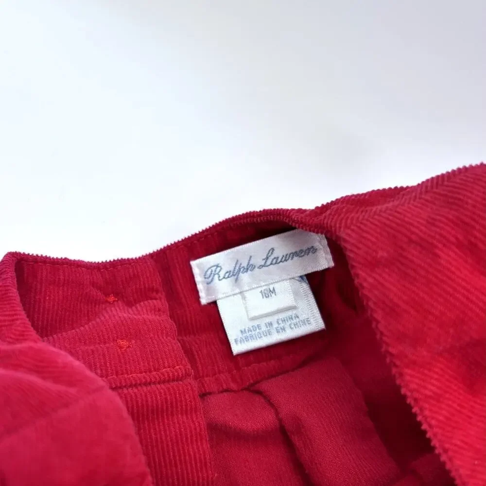 Ralph Lauren Red Corduroy Jumpsuit Overalls Baby Toddler Girl size 18 Months